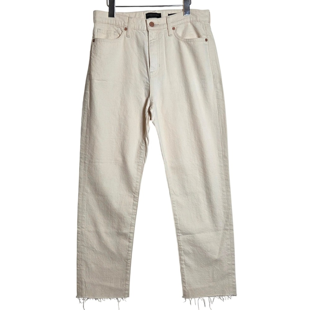 Banana Republic High-Rise Straight Premium Denim Jeans Cream Ecru Raw Hem